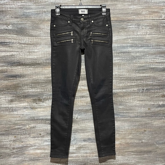 Paige Sexy Denim Edgemont Ultra Skinny Silk Coating in Black Jeans Pants Size 26 - Picture 5 of 16